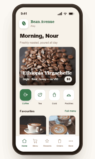 Bean Avenue app built on Mudeer